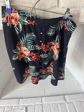 Garance Paris Navy Floral Skirt with Coral and Mint Print